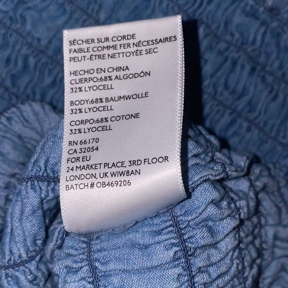 NWOT BDG URBAN OUTFITTERS Smocked Cottagecore Cap Sleeve Chambray Crop Top Small - Picture 5 of 5